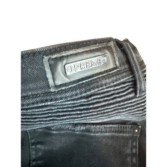 Preme Mens Black Distressed Jeans With Rhinestone Stripes 32W 32L Moto - Picture 7 of 10